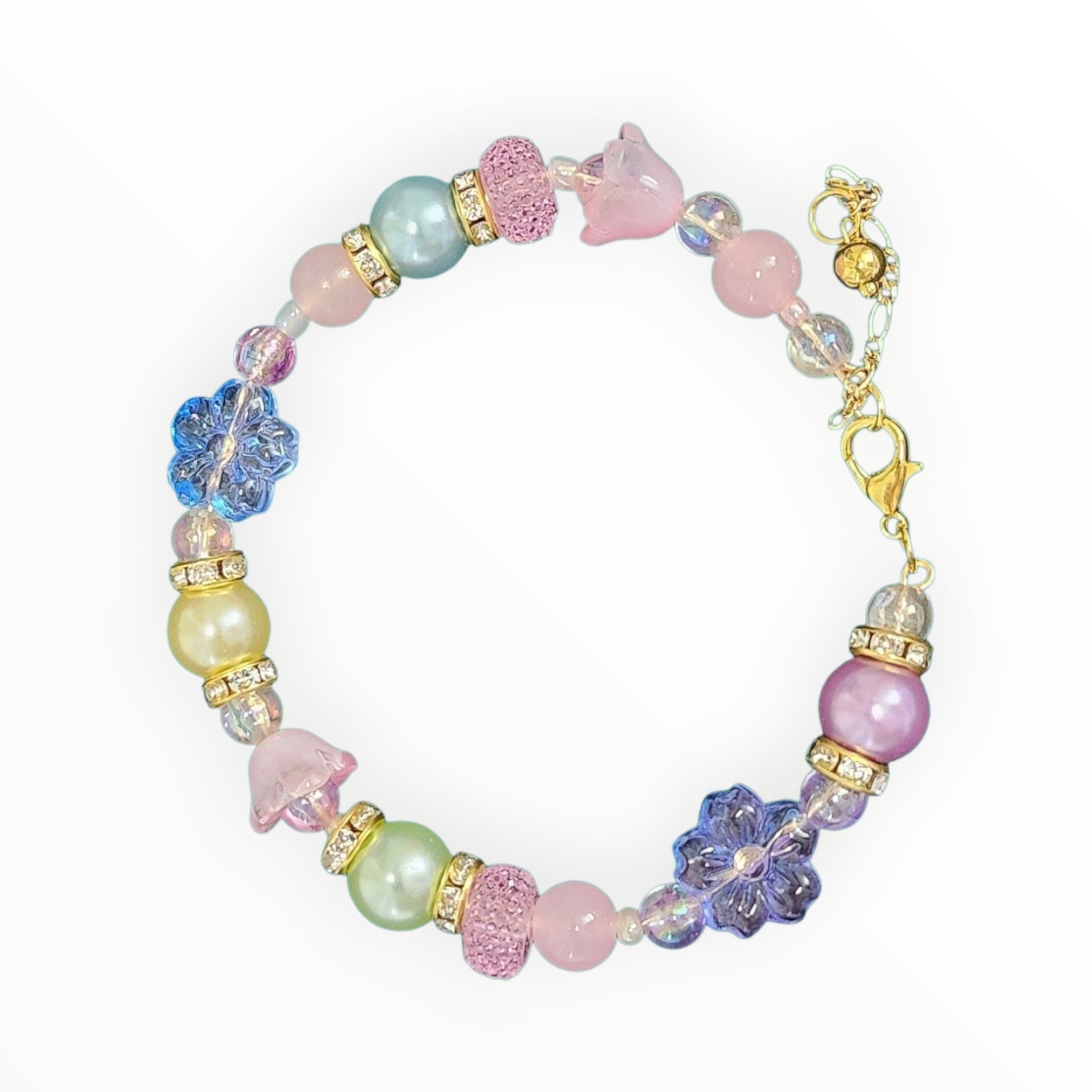 Adjustable Multicolored Hand - Wired Beaded Bracelet in Gold. SARAH ANN - It's Beadiful By MistyMae