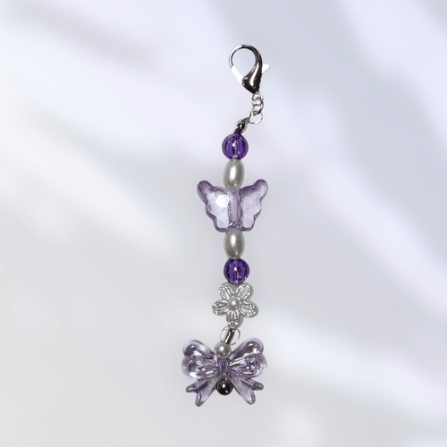 Blinged Out Purple Beaded Keychain with Crystal Butterfly & Bow - It's Beadiful By MistyMae