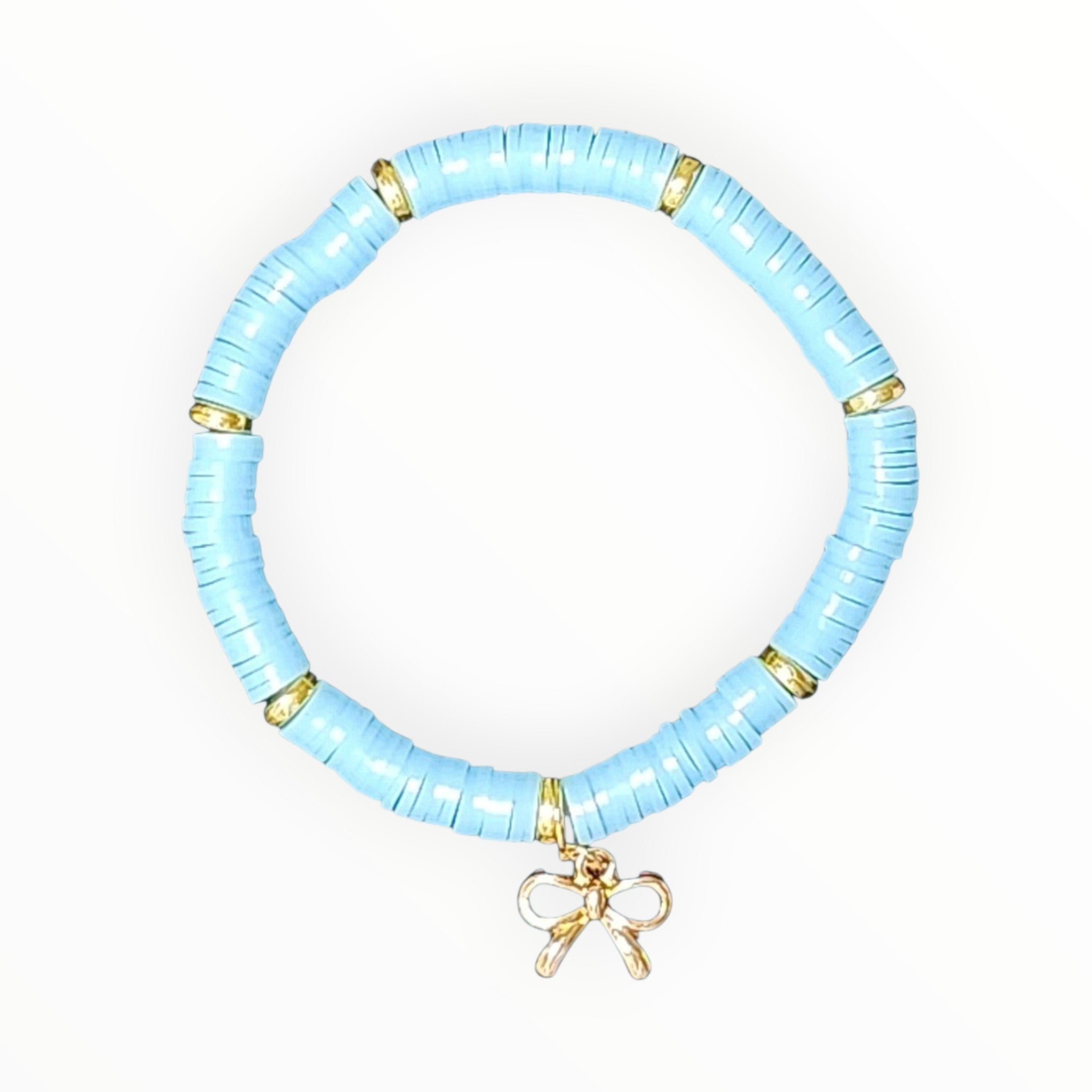 CLAY BEAD BRACELET-BLUE HAWAII WITH BOW - It's Beadiful By MistyMae