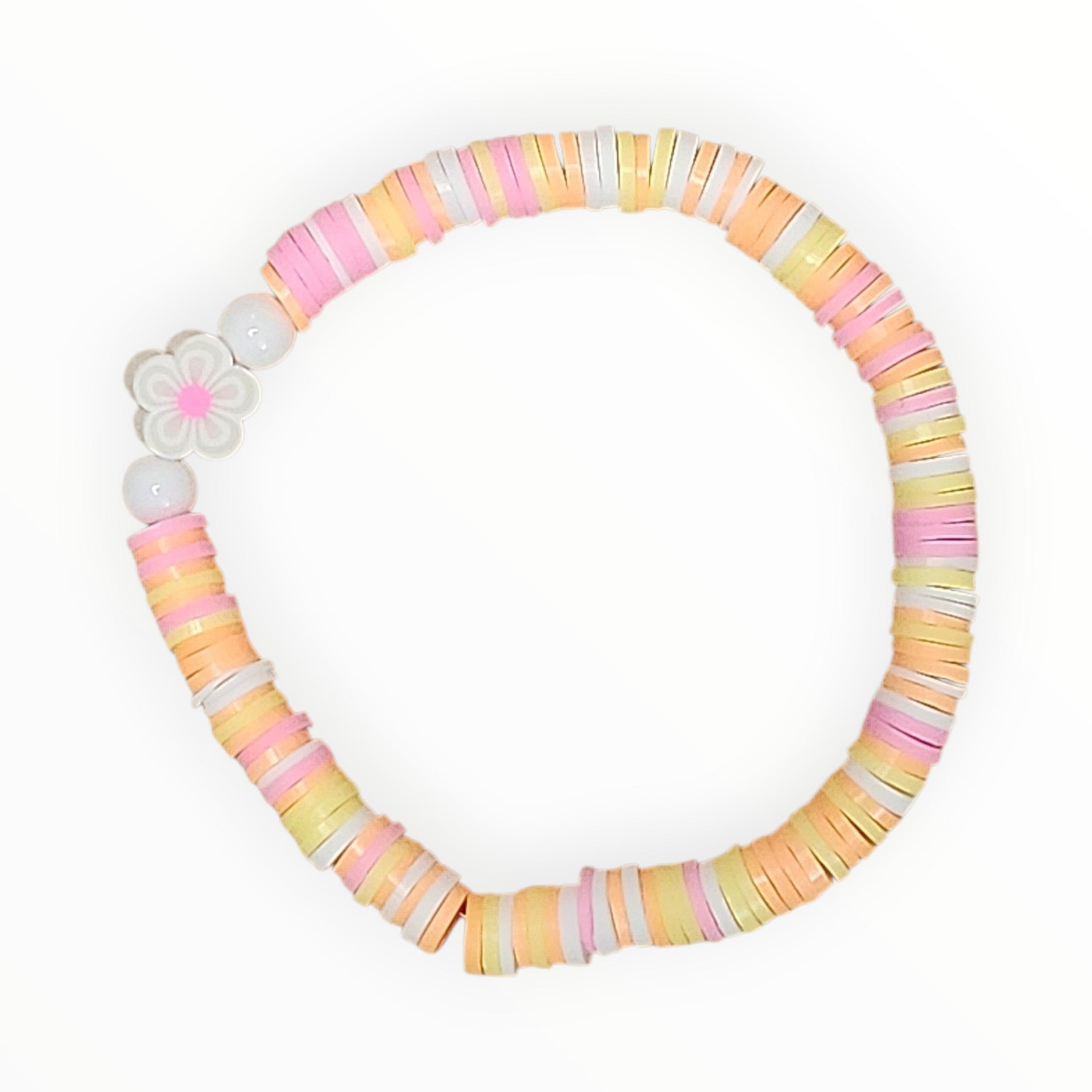 Clay Bead Bracelet Fun Stripe Daisy - White - It's Beadiful By MistyMae