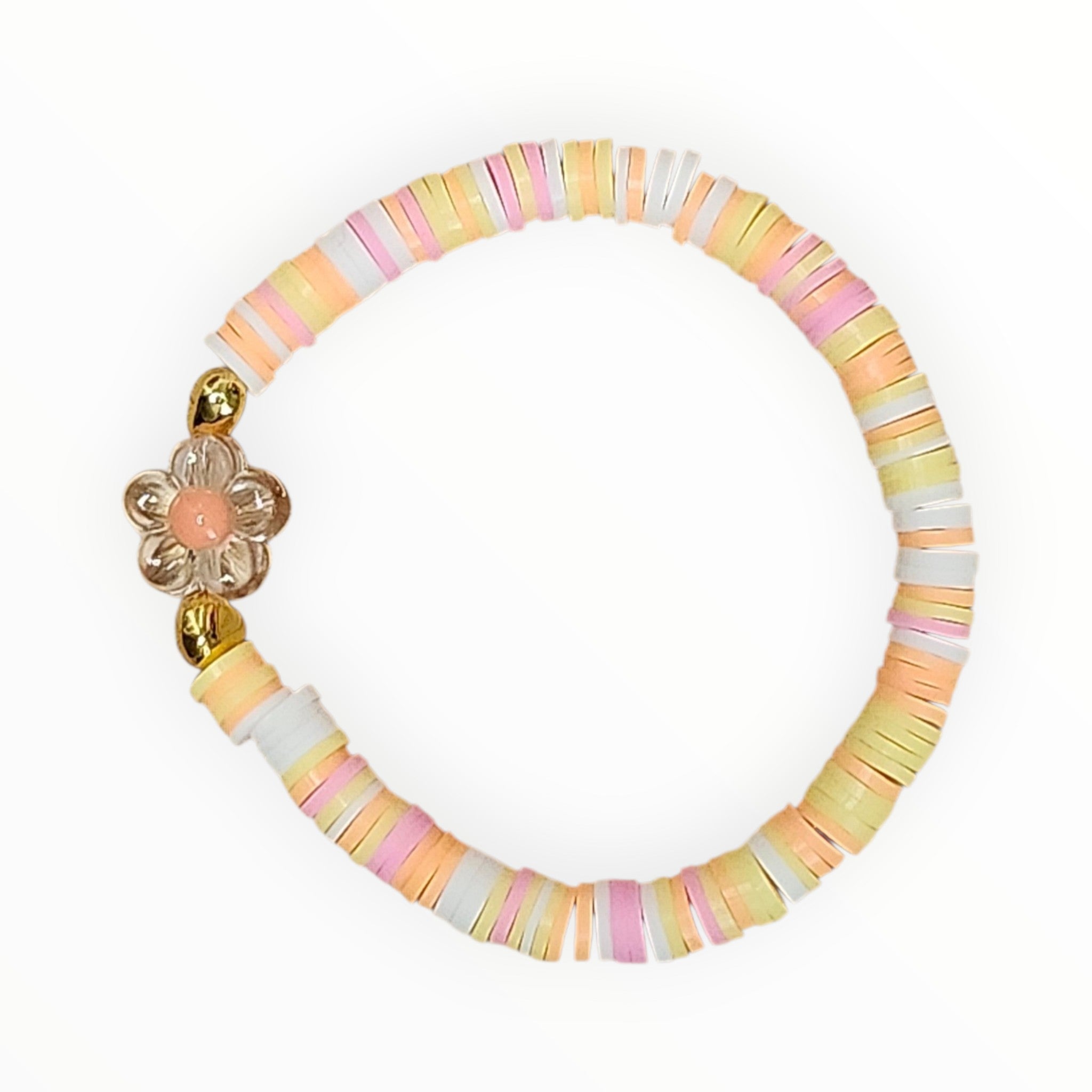 Clay Bead Bracelet Fun Stripe - Peach Daisy - It's Beadiful By MistyMae
