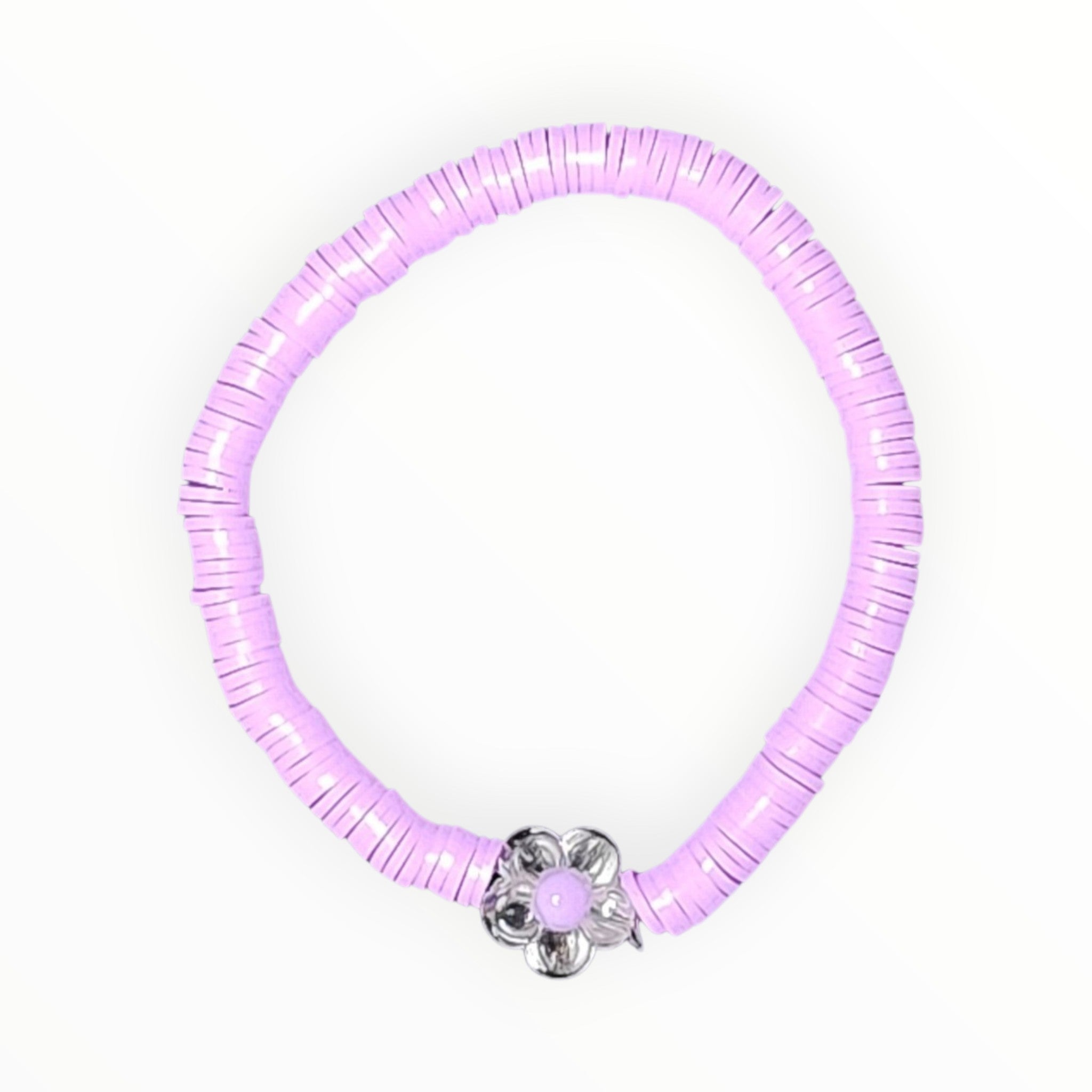 CLAY BEAD BRACELET-LAVENDER DREAM WITH ACRYLIC FLOWER - It's Beadiful By MistyMae