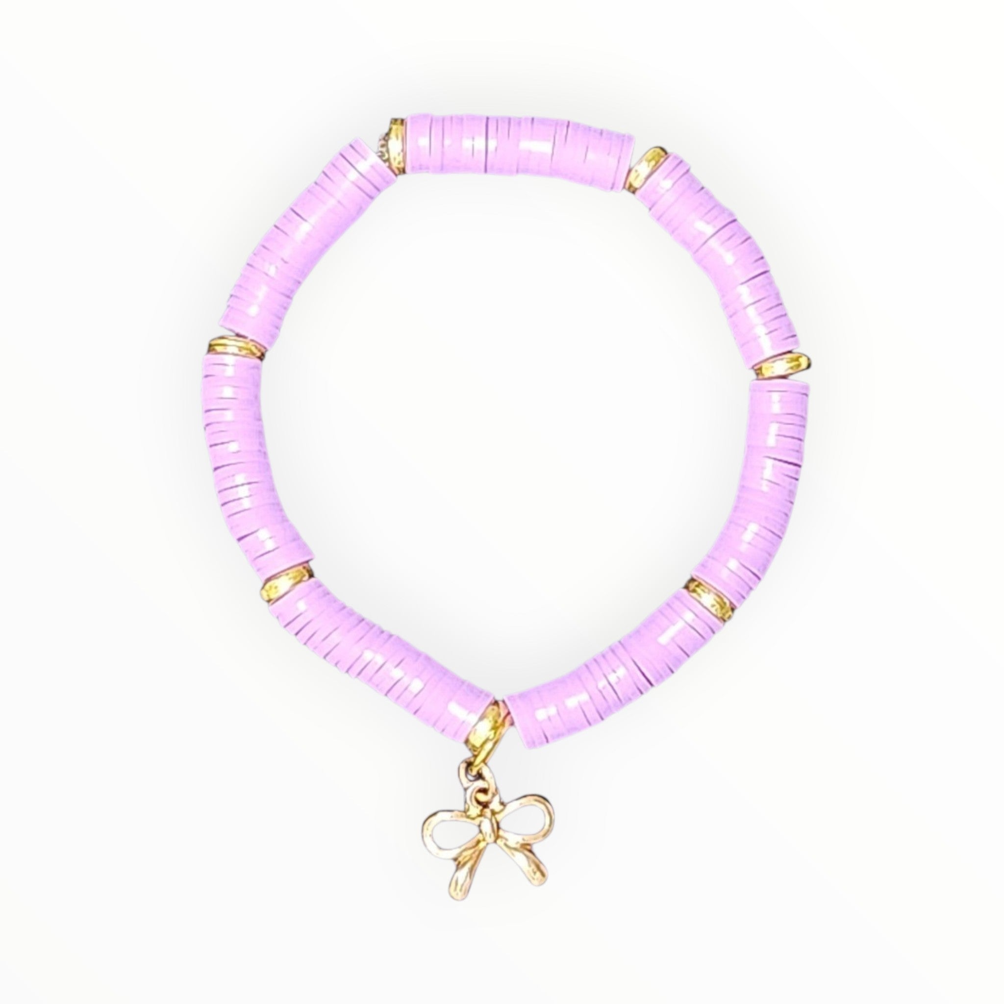 CLAY BEAD BRACELET-LAVENDER DREAM WITH BOW - It's Beadiful By MistyMae