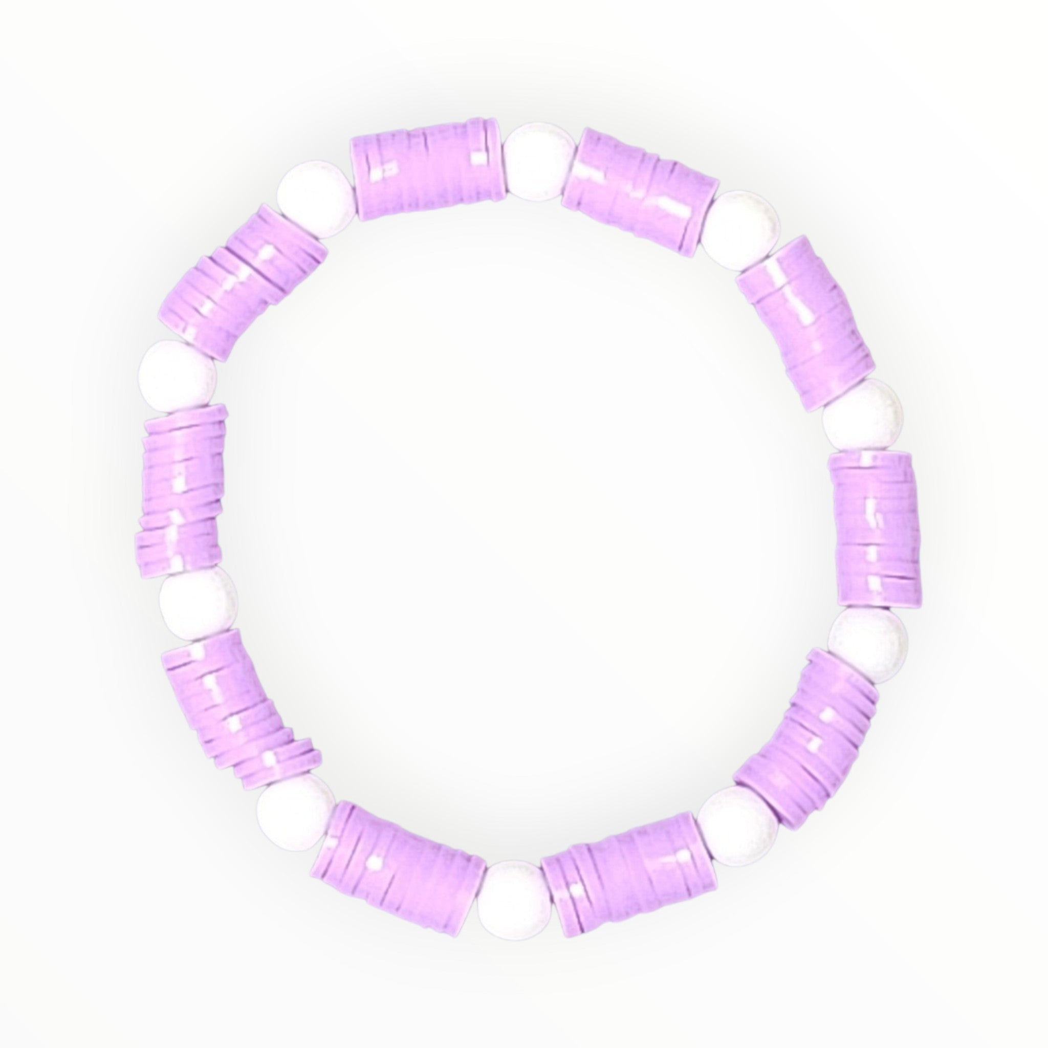 CLAY BEAD BRACELET-LAVENDER DREAM WITH WHITE BEADS - It's Beadiful By MistyMae