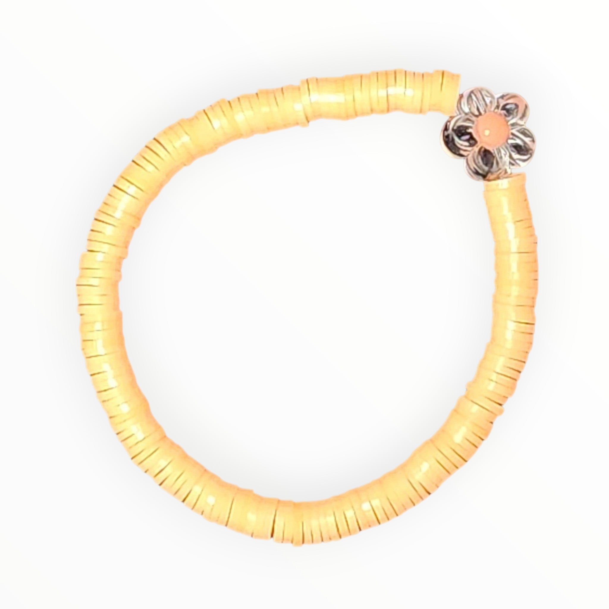 CLAY BEAD BRACELET-ORANGE SORBET WITH FLOWER - It's Beadiful By MistyMae