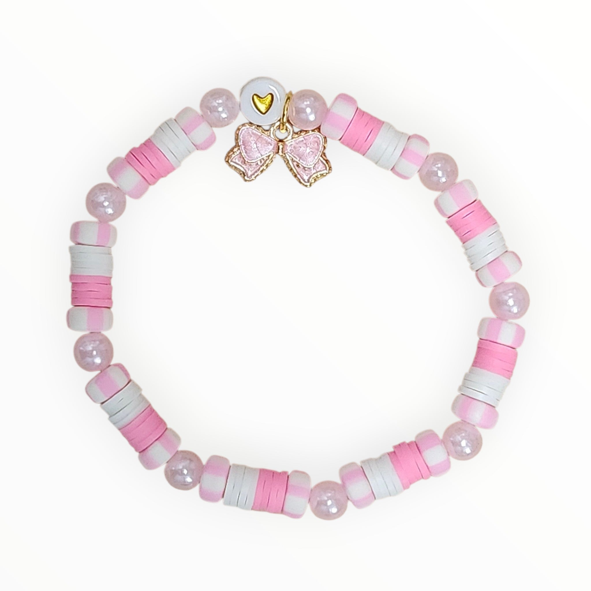 Clay Bead Bracelet Pink Bow - It's Beadiful By MistyMae