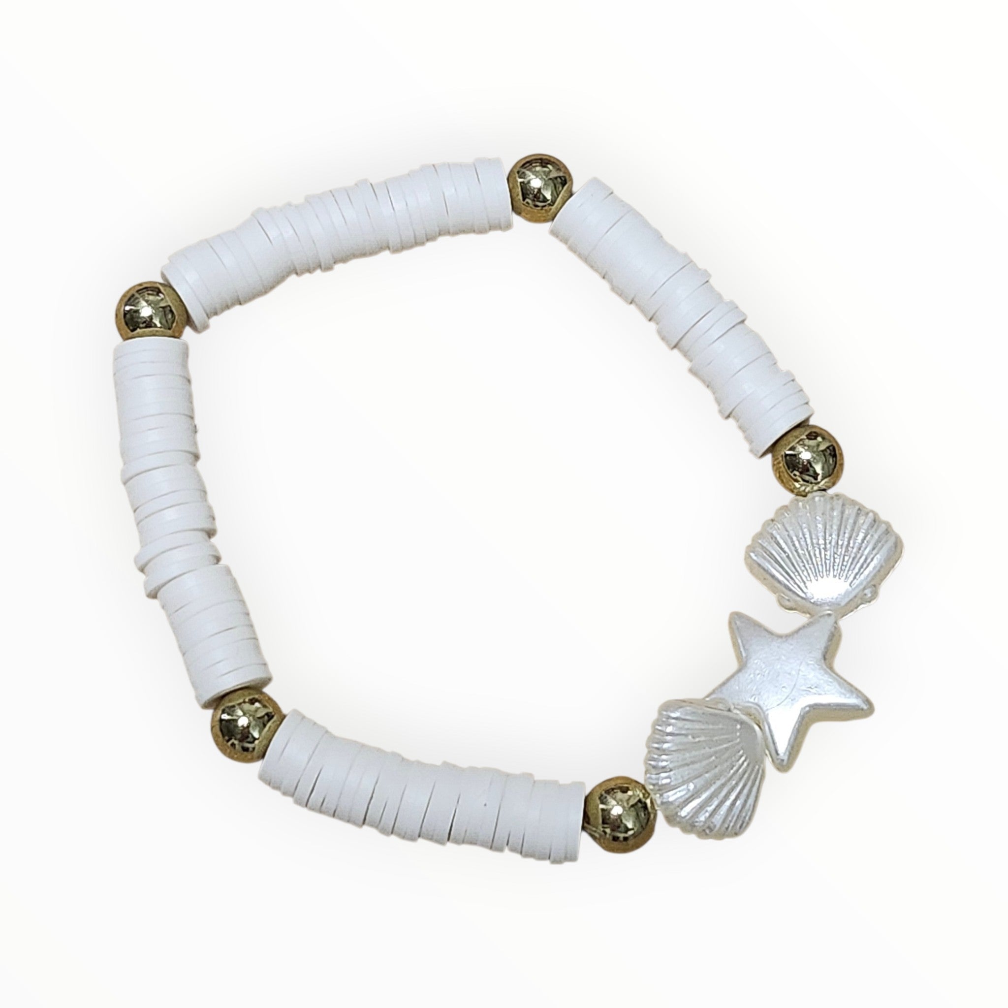 Clay Bead Bracelet Seashells White - It's Beadiful By MistyMae