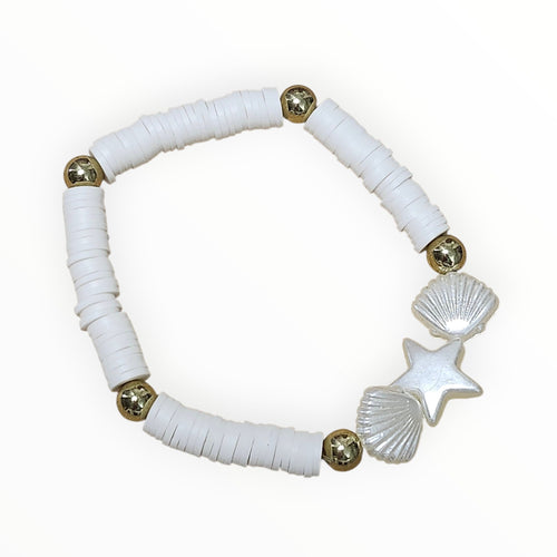 Clay Bead Bracelet Seashells White - It's Beadiful By MistyMae