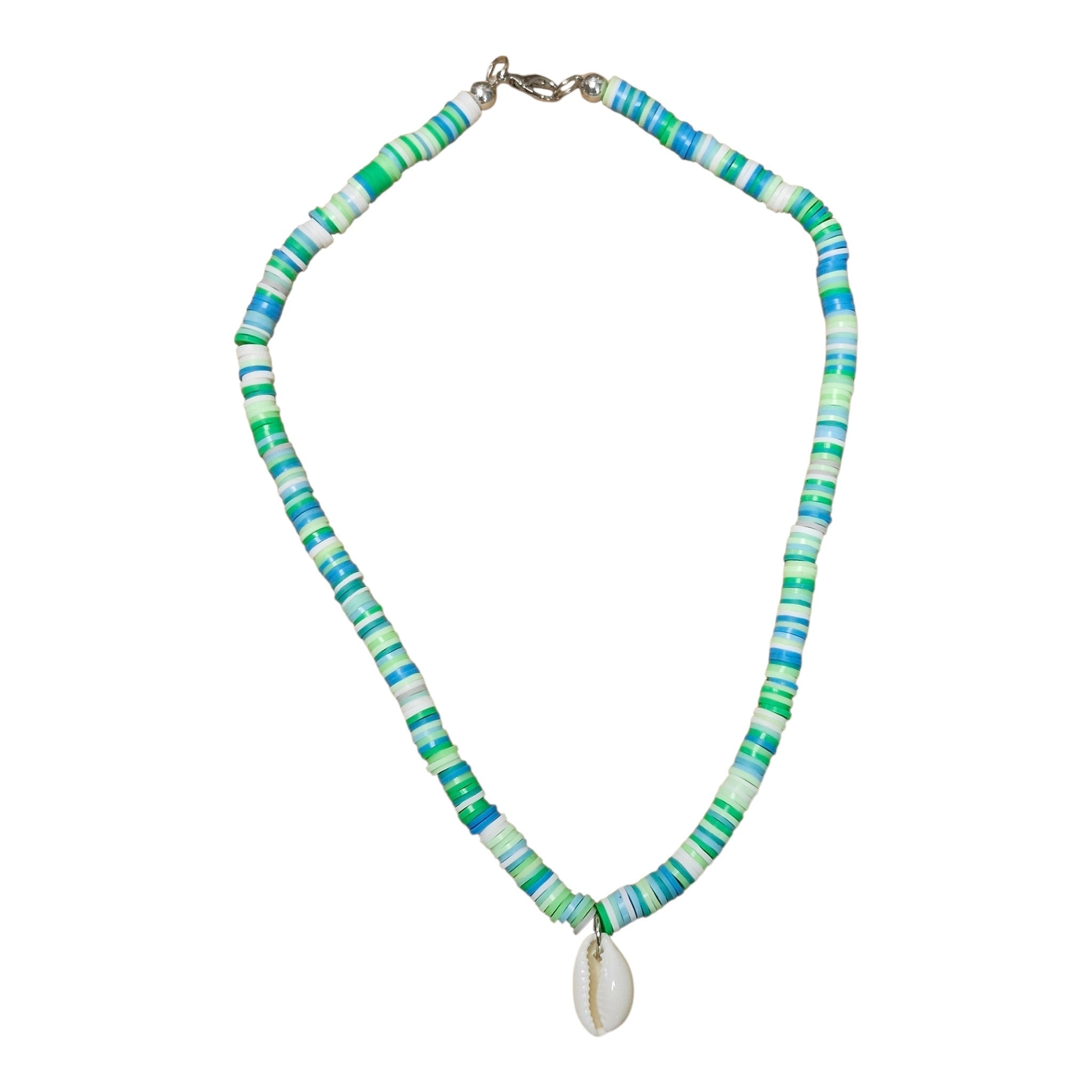 Clay Bead Green Necklace With Seashell Charm - It's Beadiful By MistyMae