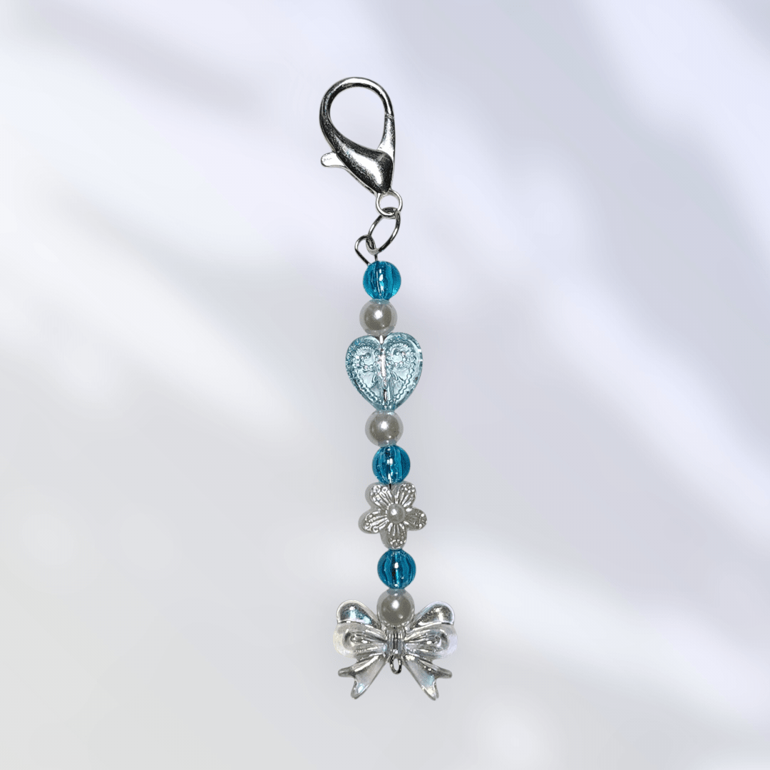 KEY CHAIN BLUE BEADS WITH LIGHT BLUE HEART - It's Beadiful By MistyMae