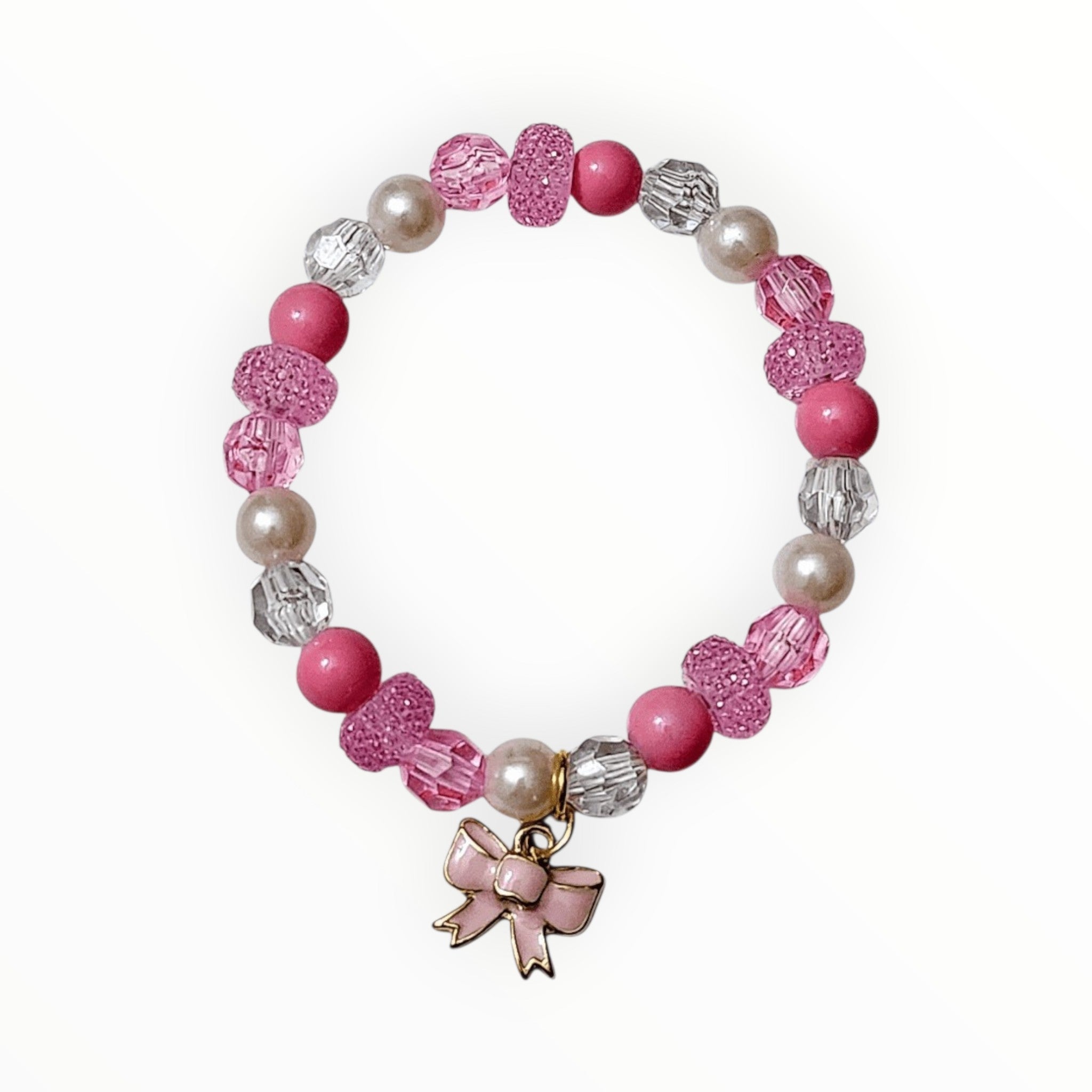 Muliple Shades of Pink Glass Beads, With a Sweet Pink Enamel Bow Charm - BOW - TIFUL - It's Beadiful By MistyMae