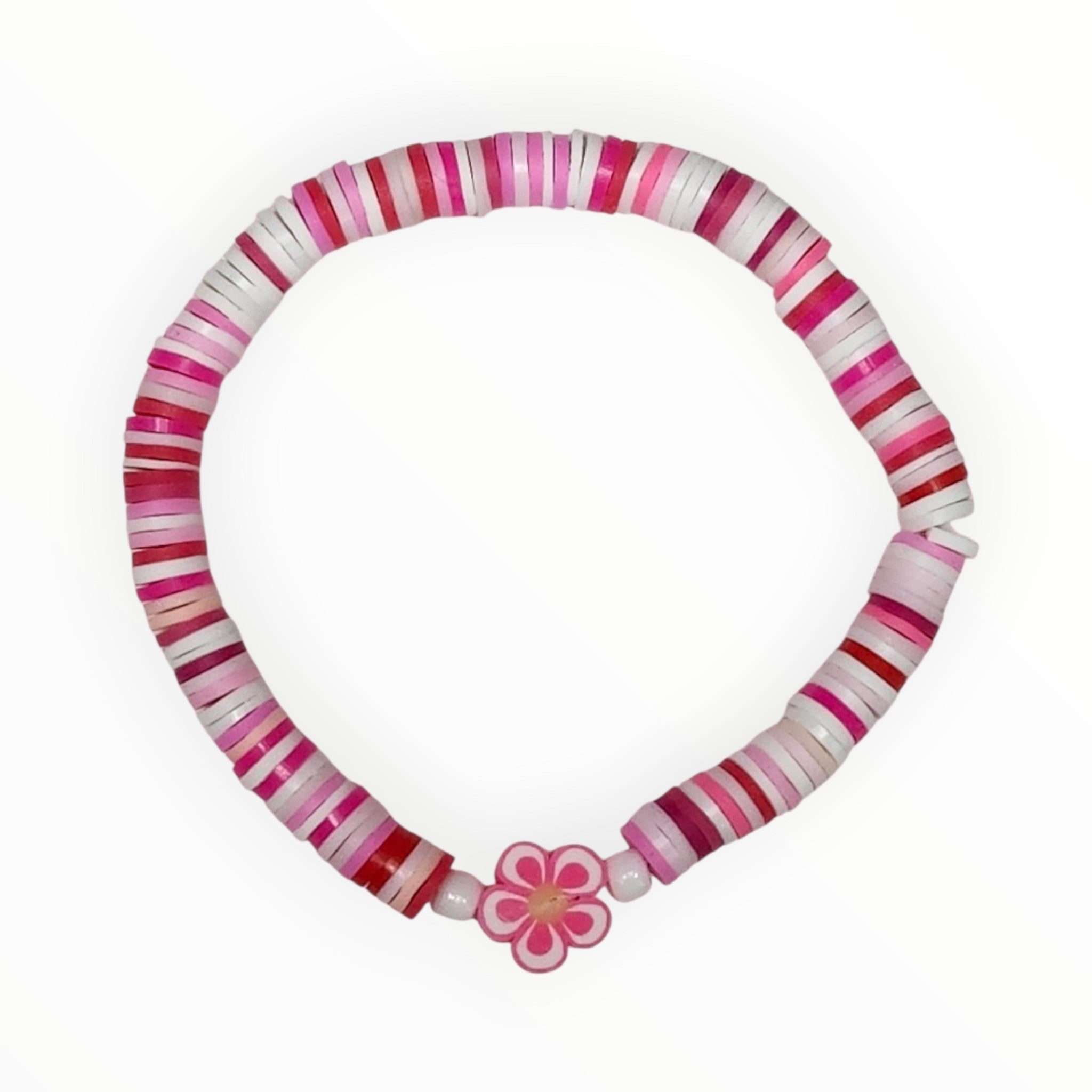 Multicolored Polymer Clay Beads In Shades Of Pink with Pink Flower. PINK RAZZMATAZZ - It's Beadiful By MistyMae