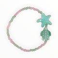 SEED BEAD BRACELET- PINK AND GREEN WITH TURTLE AND SEASHELL - It's Beadiful By MistyMae