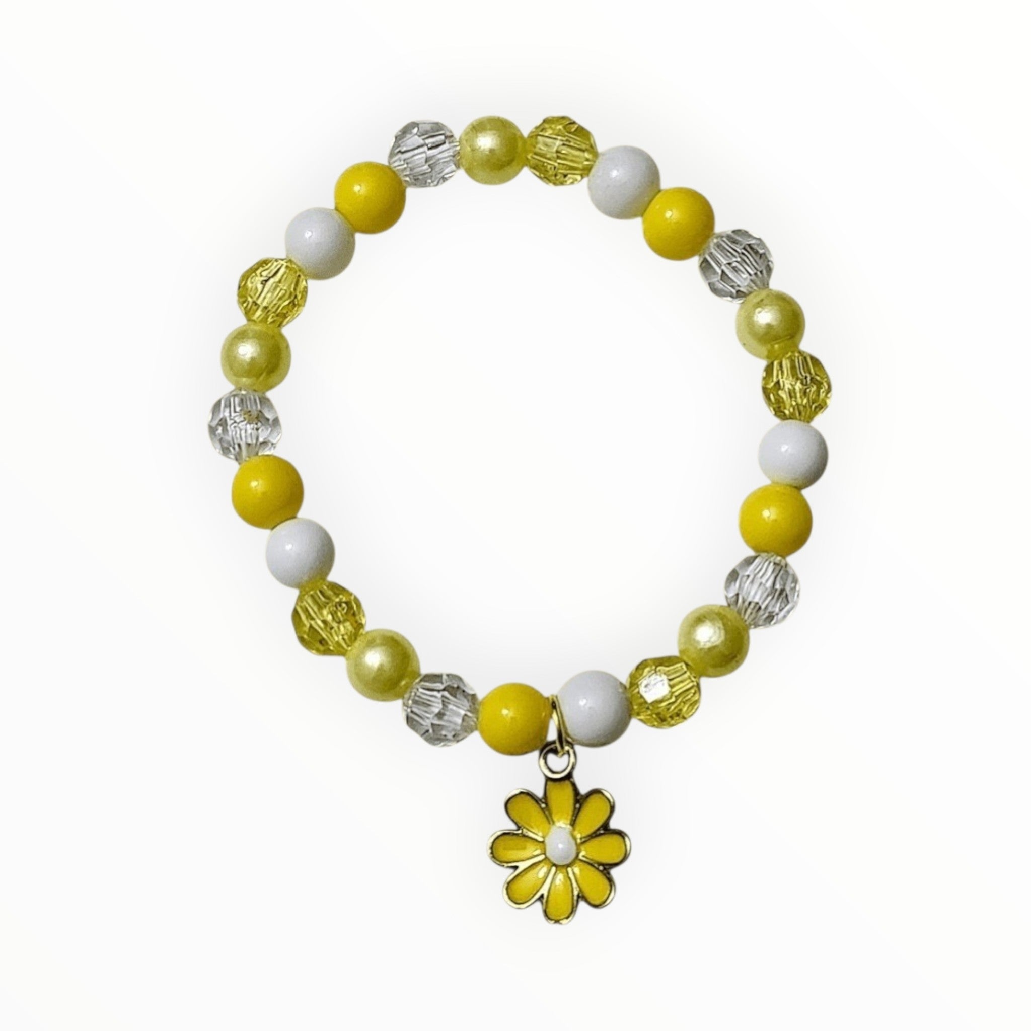 Yellow Glass Beads With Yellow Daisy Charm Bracelet. LEMON DROP - It's Beadiful By MistyMae
